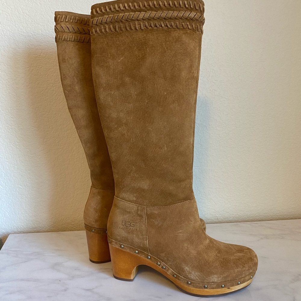 UGG Tan Heeled Boots with Suede Finish